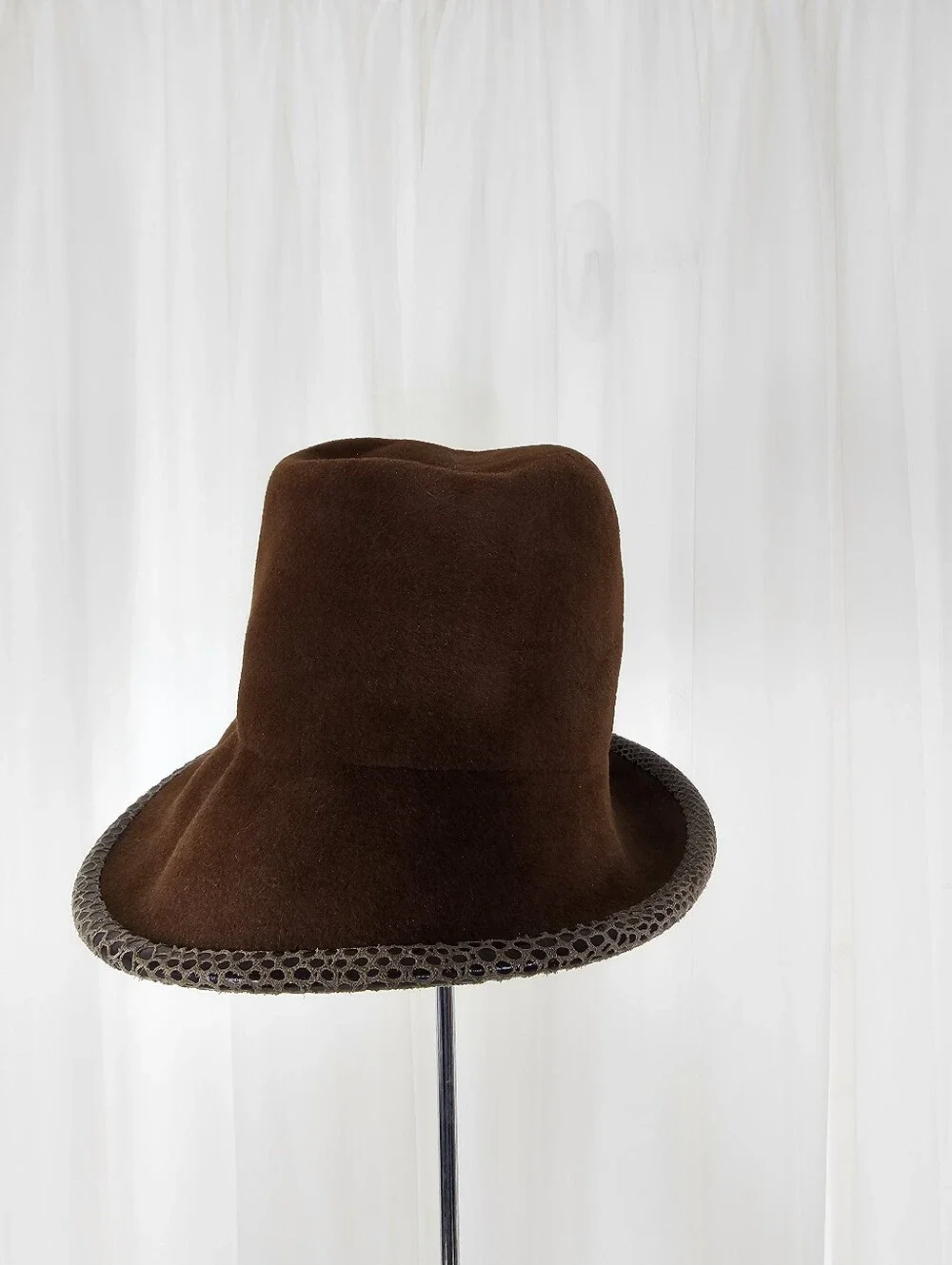 Vintage Ophelie Hats Brown Fur Felt Asymmetrical Cloche Mushroom Hat